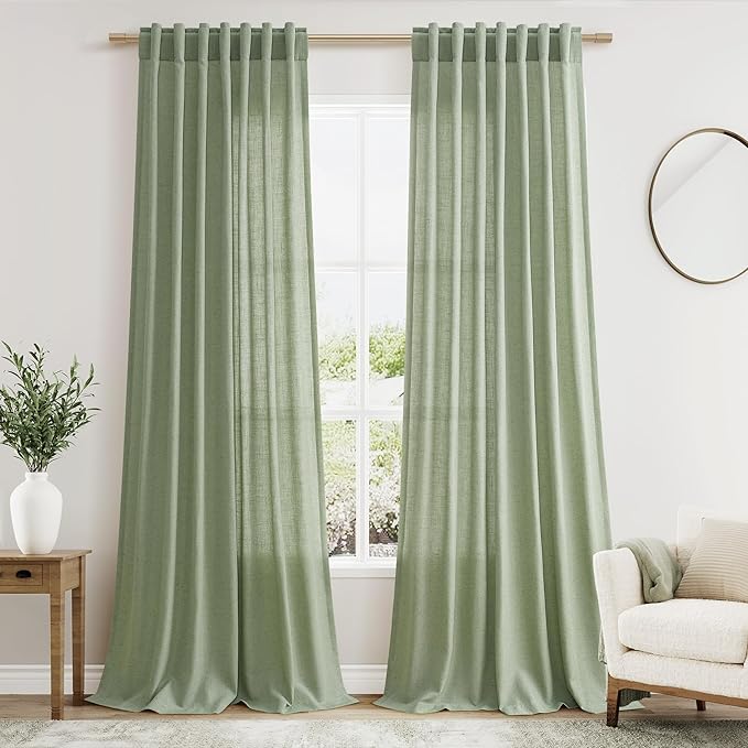 Extra Long Light Sage Linen Curtains 120 Inch by Nanspring