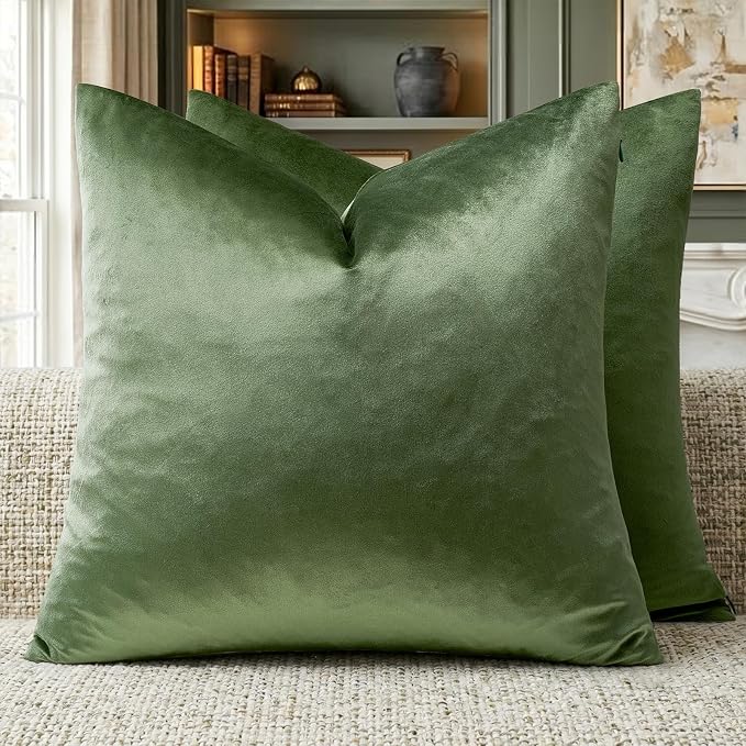GIGIZAZA Olive Green Velvet Throw Pillow Covers Big 26x26 Pack of 2 | - Image 7