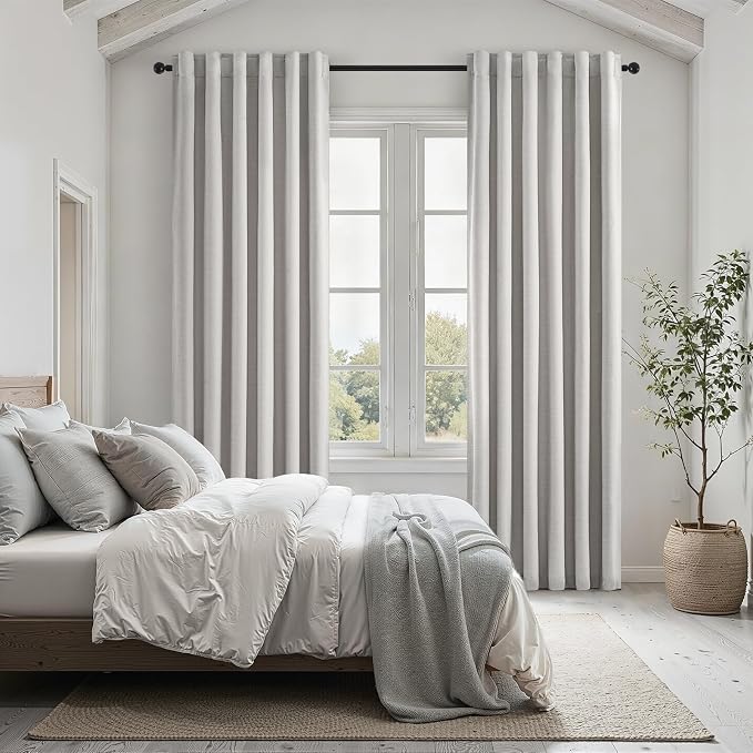 Grey Linen Blackout Curtains for Living Room 2 Panels Set 92 Inches Long Linen by Topfinel