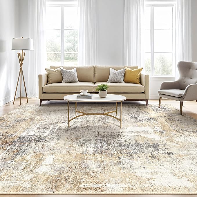 LOONGRUG 7x9 Area Rug Washable Large Neutral Modern Living Room Rugs | Abstract - Image 5