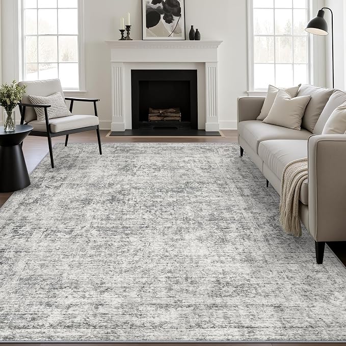 5x8 Area Rug Living Room: Modern Washable Soft Carpet Black Grey | by FXRHLP