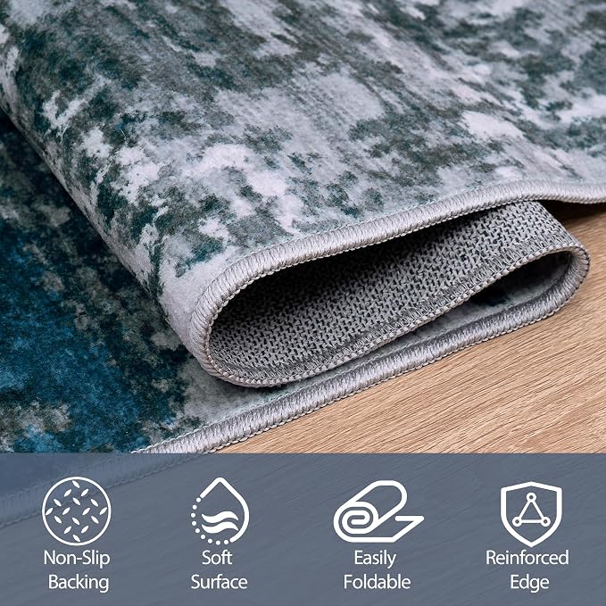 Aelenmu 10x14 Area Rugs for Living Room Washable Dining Room Navy Grey | Modern - Image 4