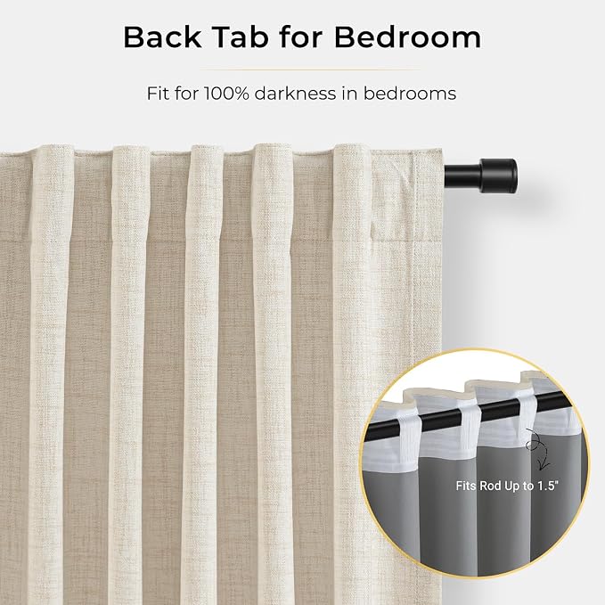 INOVADAY Linen Textured 100% Blackout Sliding Door Curtains 102x90 Cream | 1 - Image 6
