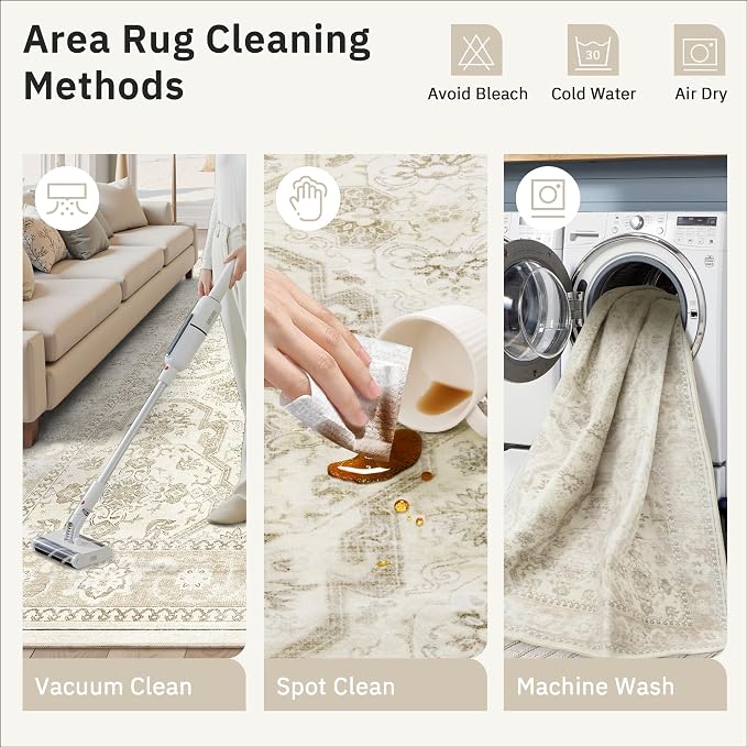 Soalmost Runner Rug 2x5 Washable Non-Slip Kitchen Entry Runners Beige/Brown | - Image 9