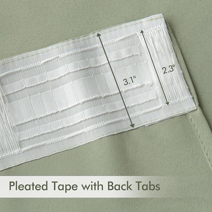 MIULEE Sage Green Back Tab Blackout Curtains 52x72 Inches Long 2 Panels Set | - Image 4