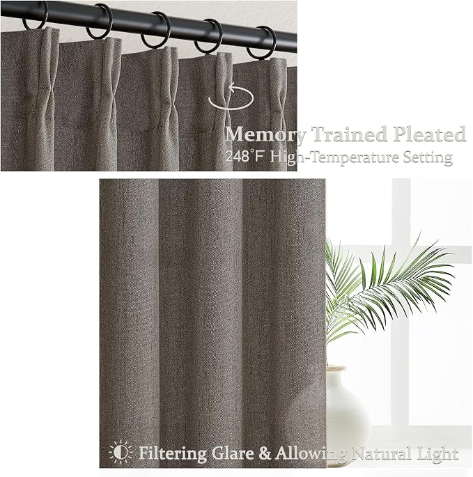 Pleated Chocolate Tart Natural Linen Curtains 96 Inches Long - Image 4