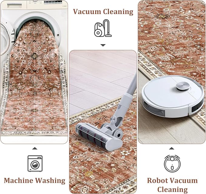 Yamaziot 2x12 Washable Hallway Runner Rug Non Slip Floral Carpet, Brick-red | - Image 4