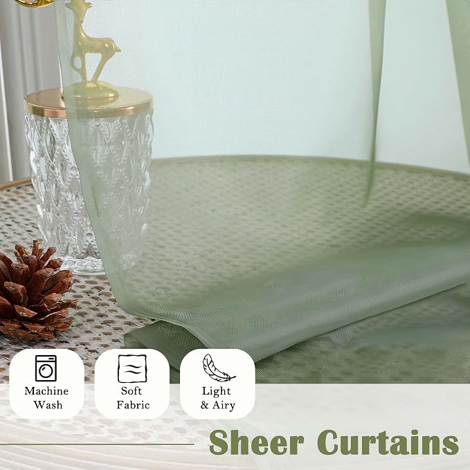Sage Green Sheer Curtains 120 Inches Long 2 Panels, Extra Wide Farmhouse Airy - Image 3