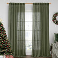Sheer Linen Curtains for Living Room Bedroom 102 Inch Length | Olive Green by LAMIT