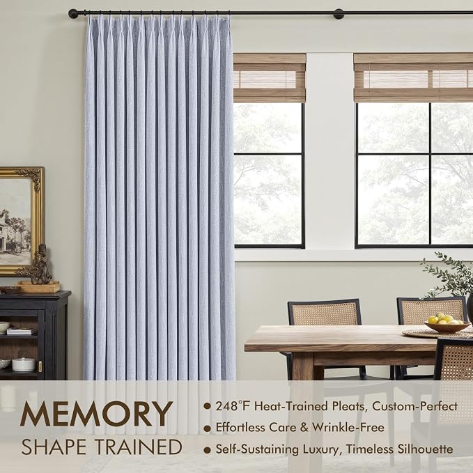 MIULEE Chambray Blue Pinch Pleated 100% Blackout Curtains 40x90 Inches | Room - Image 3