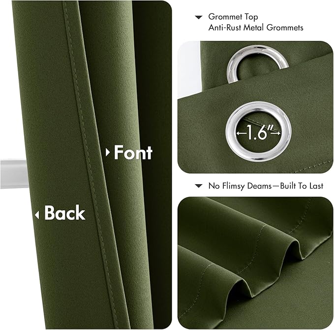 MIULEE Blackout Curtains for Bedroom 2 Panels 40 x 63 Inch Long Olive Green | - Image 4