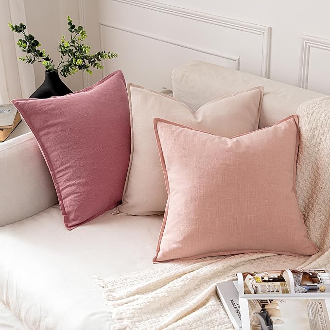 MIULEE Decorative Linen Euro Sham Pillow Covers 26x26 Light Pink | Boho - Image 4
