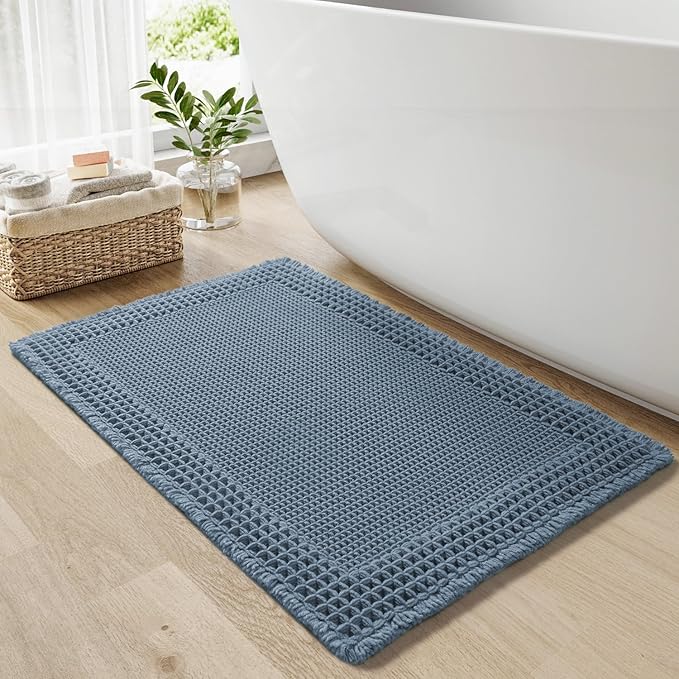 RESARE Waffle Bath Mat for Bathroom, Non Slip Bathroom Rugs 18"x30" Blue | by Resare
