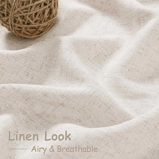 Linen Beige Curtains 108 Inches Long 2 Panels Set Back Tab Rod Pocket Semi - Image 5