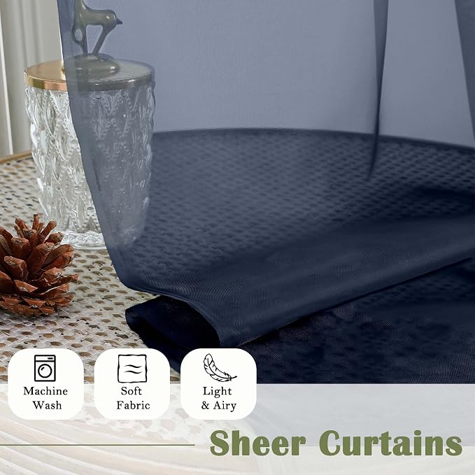 Navy Blue Sheer Curtains for Living Room Decor 84 Inches Long 2 Pcs, Light - Image 8