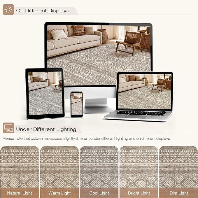 cotiled Boho 5x7 Area Rugs for Living Room: Soft Moroccan Washable Rug | Solve - Image 9