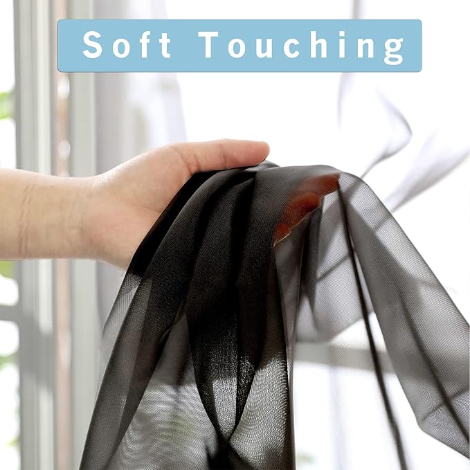 Sheer Curtains Living Room 54 inches Long, Rod Pocket Curtain Sheers Bedroom - Image 2
