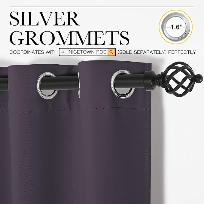 NICETOWN Greyish Purple Blackout Curtains 90 inches Length - Image 2