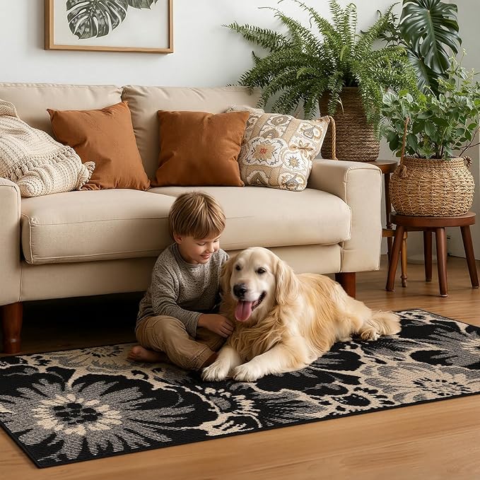 Findosom Hallway Runner Rug 2x7, Non Slip High-Low Textured Floral Washable - Image 2