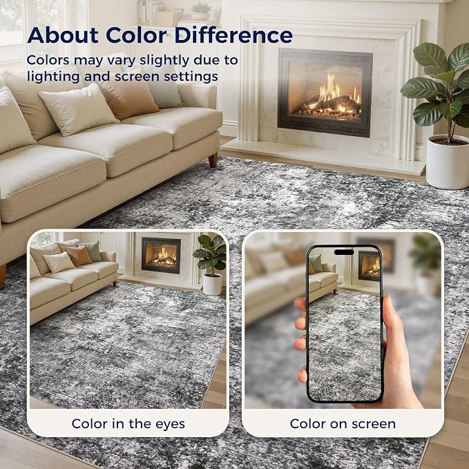 DMOYEST Area Rug Living Room Rugs 10x14 Washable Abstract Grey Carpet | Neutral - Image 8