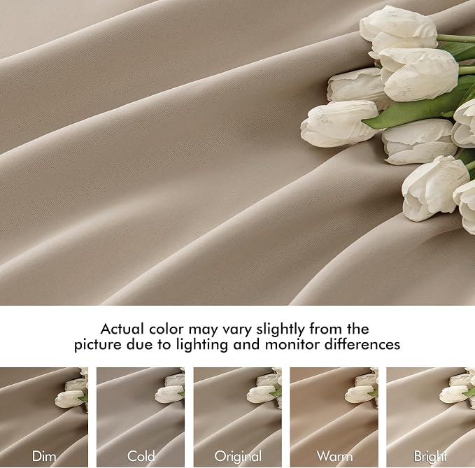MIULEE Taupe Back Tab Blackout Curtains 52x63 Inches Long 2 Panels Set | Rod - Image 8
