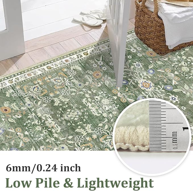 Yamaziot 2x12 Washable Hallway Runner Rug Non Slip Floral Carpet, Sage Green | - Image 3