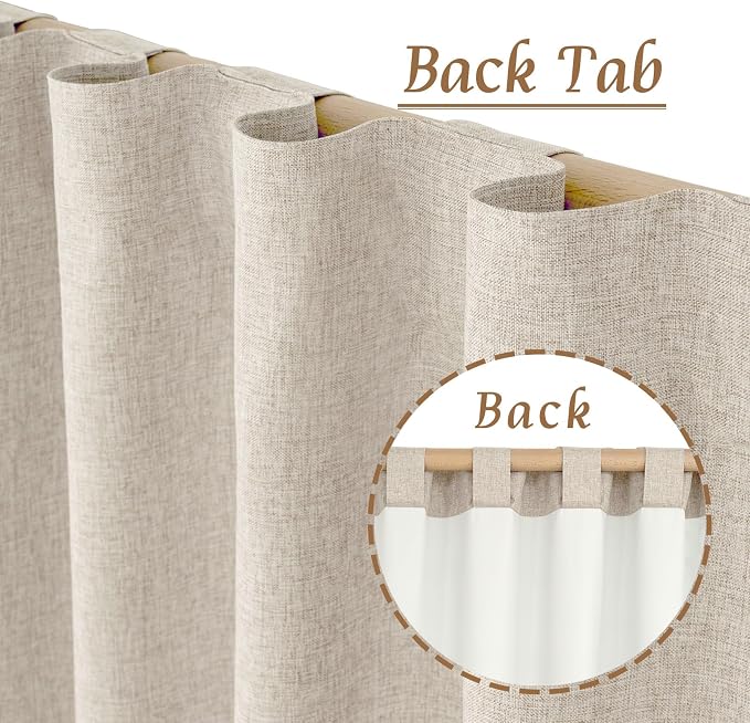 Oatmeal 100% Blackout Linen Curtains 63 Inch Length 2 Panels | Linen Textured - Image 3