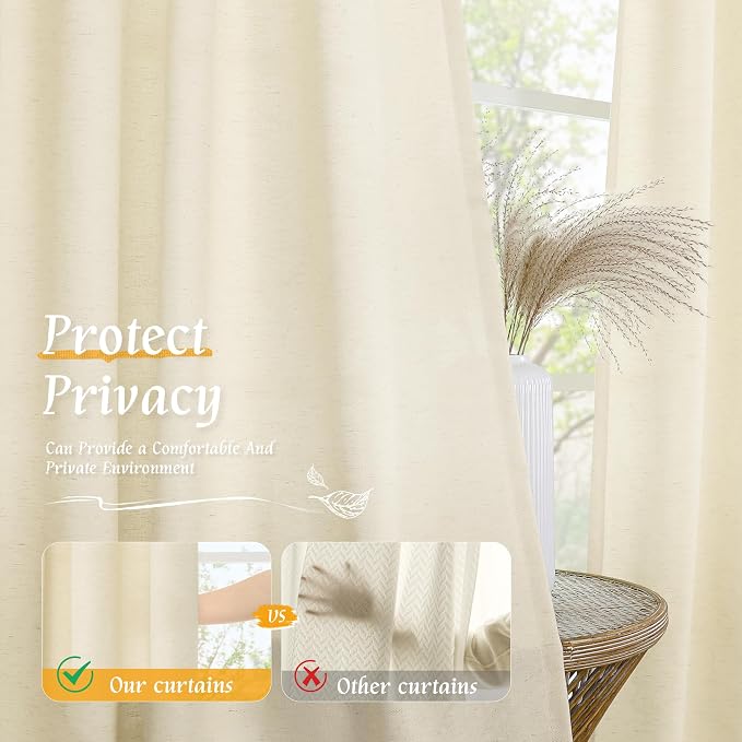 Semi Sheer Light Beige Linen Curtains 63 inch Length - Image 5