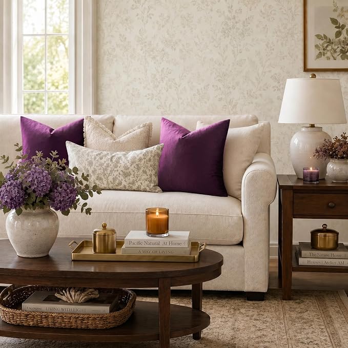 GIGIZAZA Velvet Pillow Covers 22x22 Decorative Pillows Pack of 2 Purple | Throw - Image 2