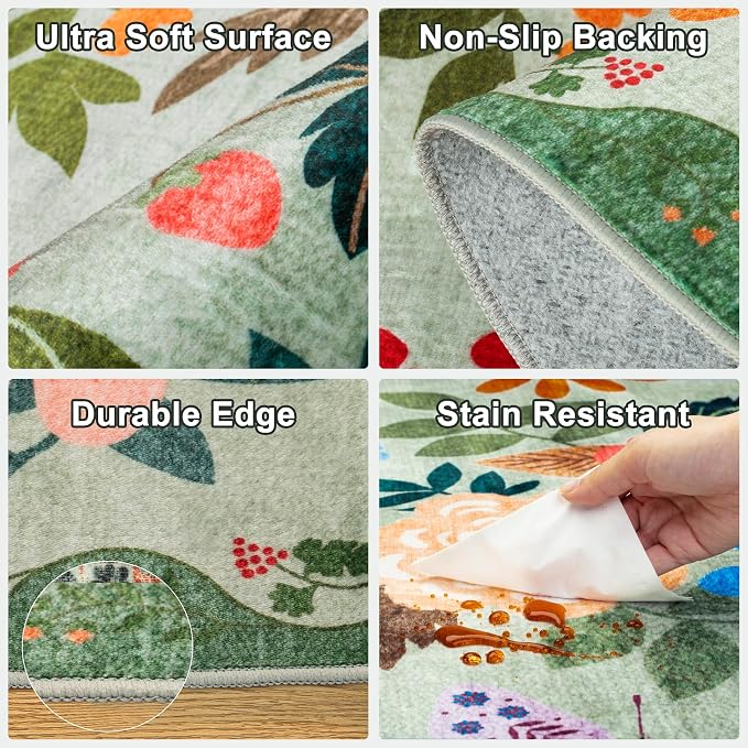 PLHXFR Area Rug 10x14 Living Room: Floral Washable Boho Soft Carpet Green | - Image 6
