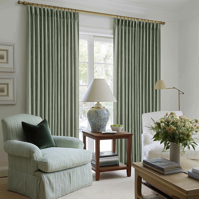 Sage Green Linen Curtains Pinch Pleated 84 Inches Long 2 Panels Set 40x84 | - Image 7