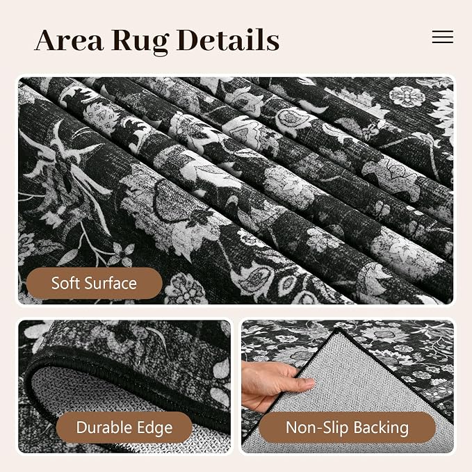4x6 Ft Area Rugs for Living Room, Soft Non-Slip Machine Washable Rug, Vintage - Image 6