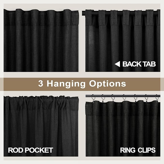 Pitalk Black Linen Curtains 90 Inches Long - Image 5