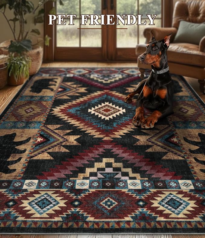 Rustic Cabin Area Rug for Bedroom 6x9, Machine Washable Lodge Bear Rug - Image 6