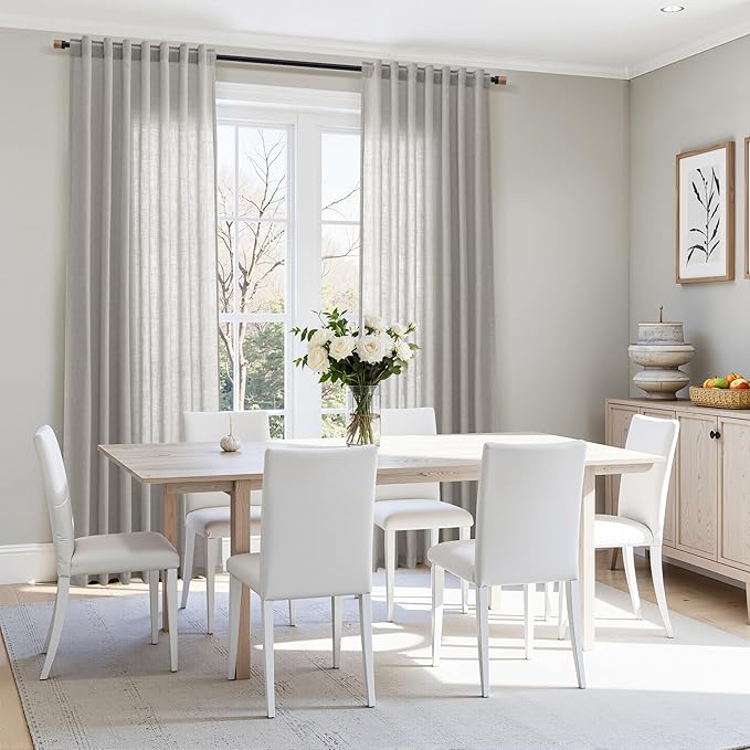 Light Gray Linen Curtains for Living Room 84 Inches Long 2 Panels Set Rod - Image 7