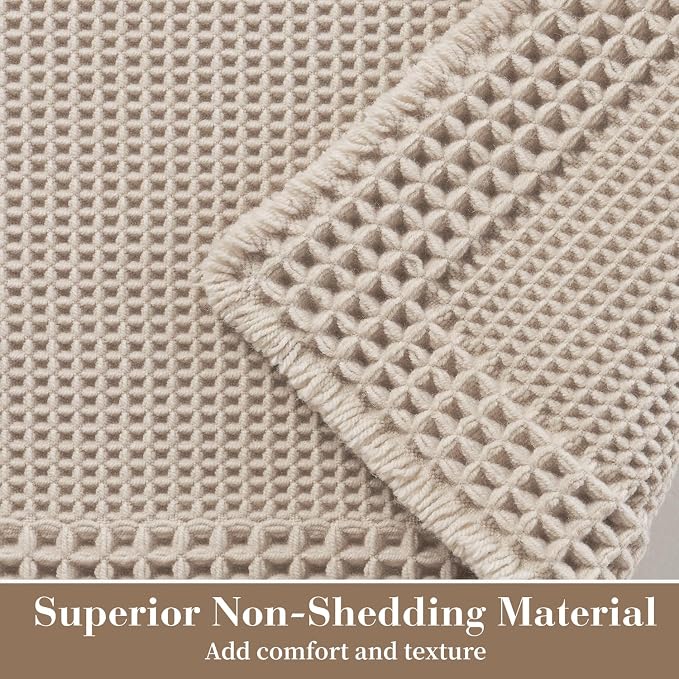 RESARE Waffle Bath Mat for Bathroom Non Slip Bathroom Rugs 24x36 Pale Beige | - Image 2