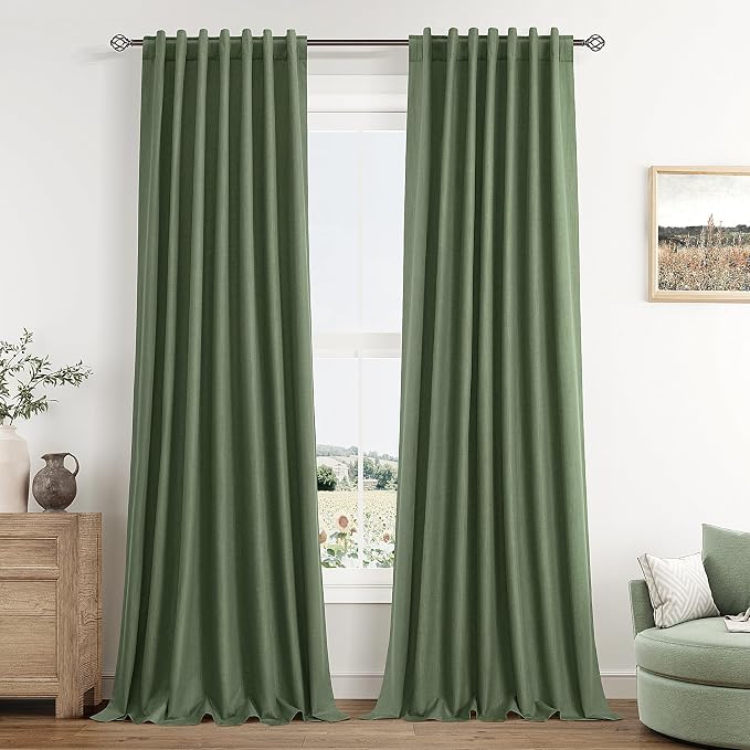 Olive Green 100% Blackout Curtains 102 Inch Length 2 Panels Set by Guken