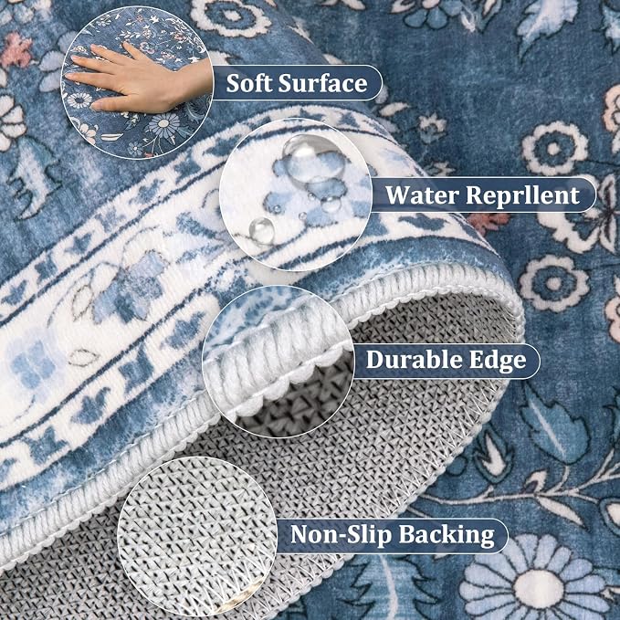 Yamaziot 2x5 Washable Hallway Runner Rug Non Slip Floral Carpet, Stain Resistant - Image 6