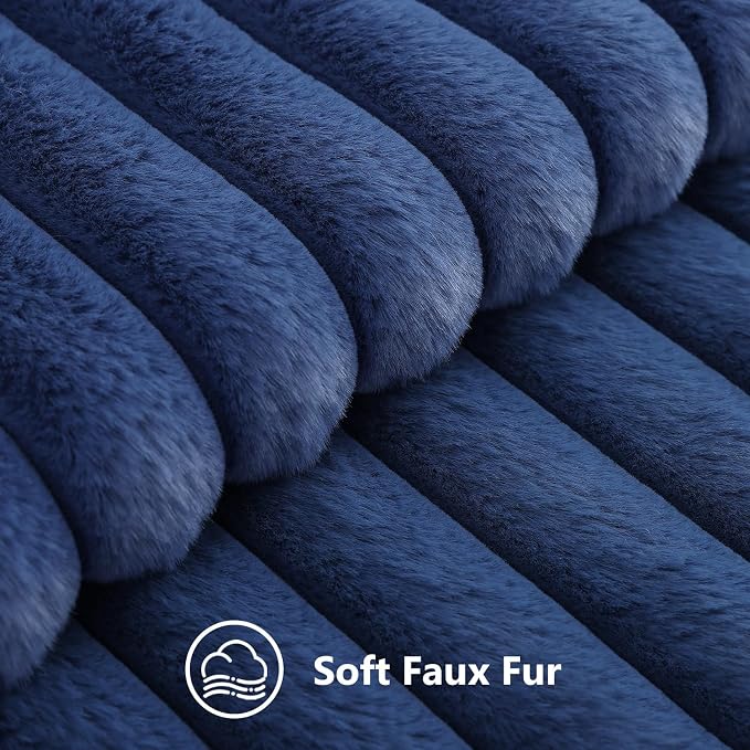 decorUhome Fall Faux Fur Throw Pillow Covers 24x24 Set of 2 Navy Blue | - Image 2