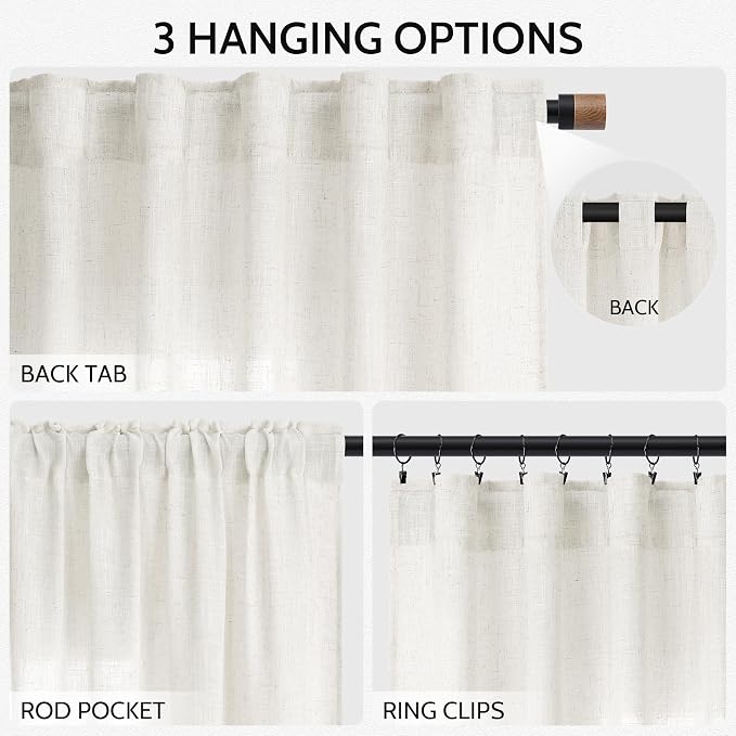 Neutral Linen Curtains 63 Inch Length - Image 2