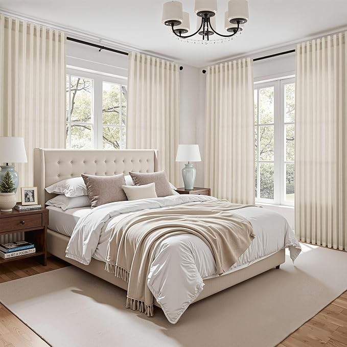 Living Room Curtains 63 Inch Length Linen Birch Beige Luxury Light Filtering - Image 7