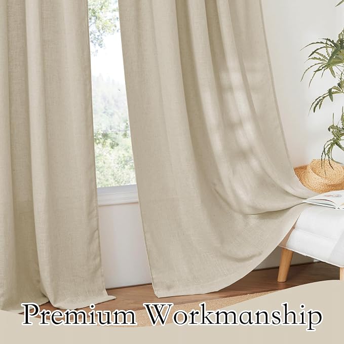 RYB HOME Linen Textured Semi Sheer Curtains Light Filtering Airy Solid Sheer - Image 5