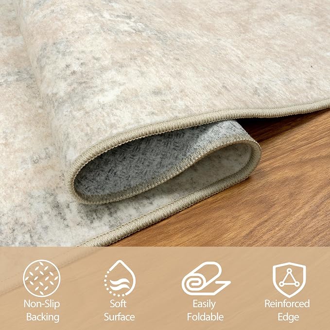 9x12 Area Rugs for Living Room Washable Bedroom Dining Room Beige Grey | Modern - Image 3
