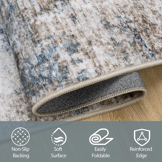 8x10 Area Rugs for Living Room Washable Bedroom Dining Room Brown Blue | Modern - Image 4