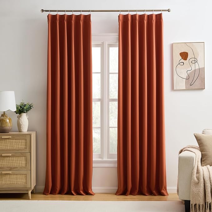 Extra Long Pleated Curtains 108 Inches Long 2 Panels Set, Pinch Pleat by KEQIAOSUOCAI