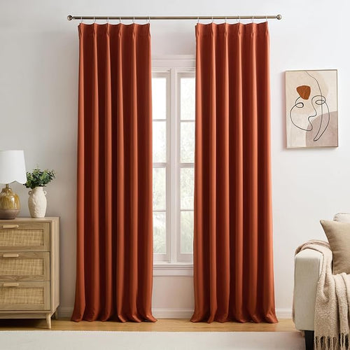 90 Inch Burnt Orange Pleated Curtains by KEQIAOSUOCAI