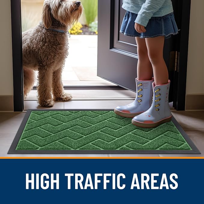OLANLY Front Door Mat Outside 59x34, All-Season Absorbent Rubber Doormat | Green - Image 8