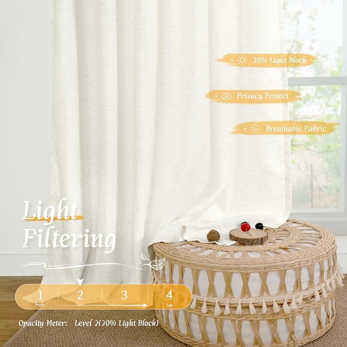 Semi Sheer Natural Linen Curtains 45 Inches Long - Image 4