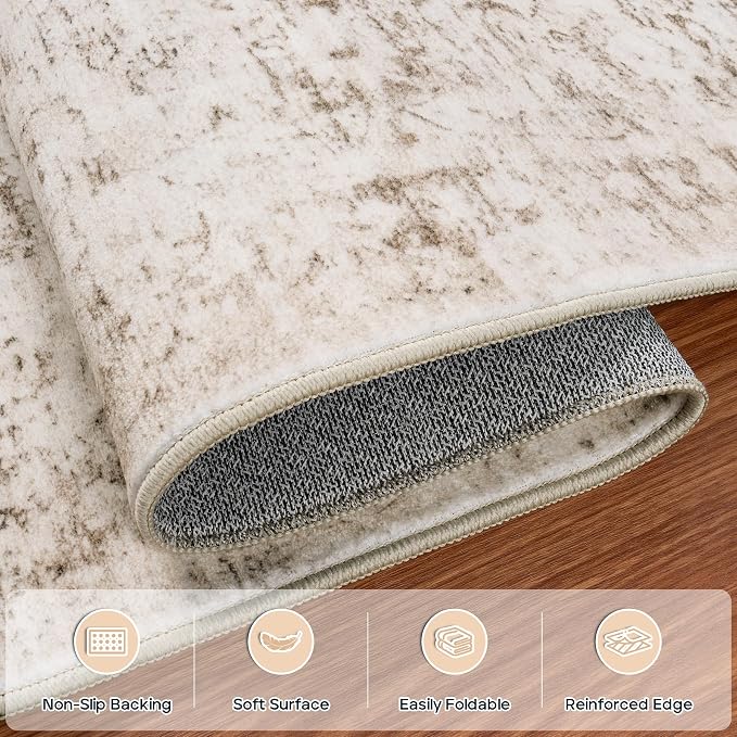 5x7 Area Rugs for Living Room Bedroom Dining Room Washable Beige Ivory | Soft - Image 4