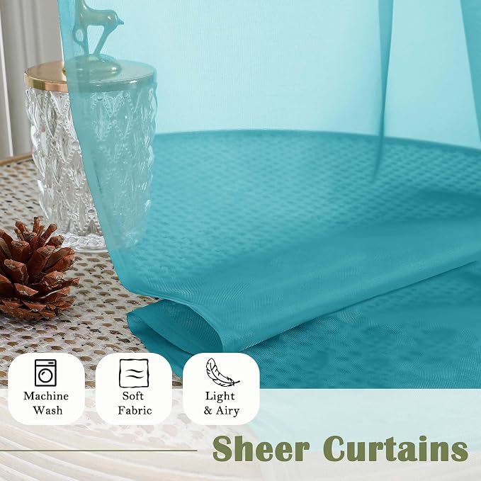 Turquoise Sheer Curtains 96 Inches Long 2 Pcs, Light Filtering Window Curtains - Image 8
